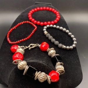 - Red Black Antique silver Tone Bracelet Lot